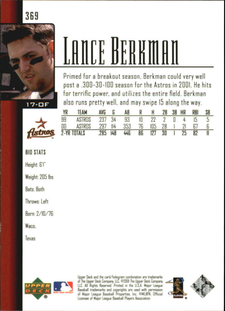 2001 Upper Deck #369 Lance Berkman back image
