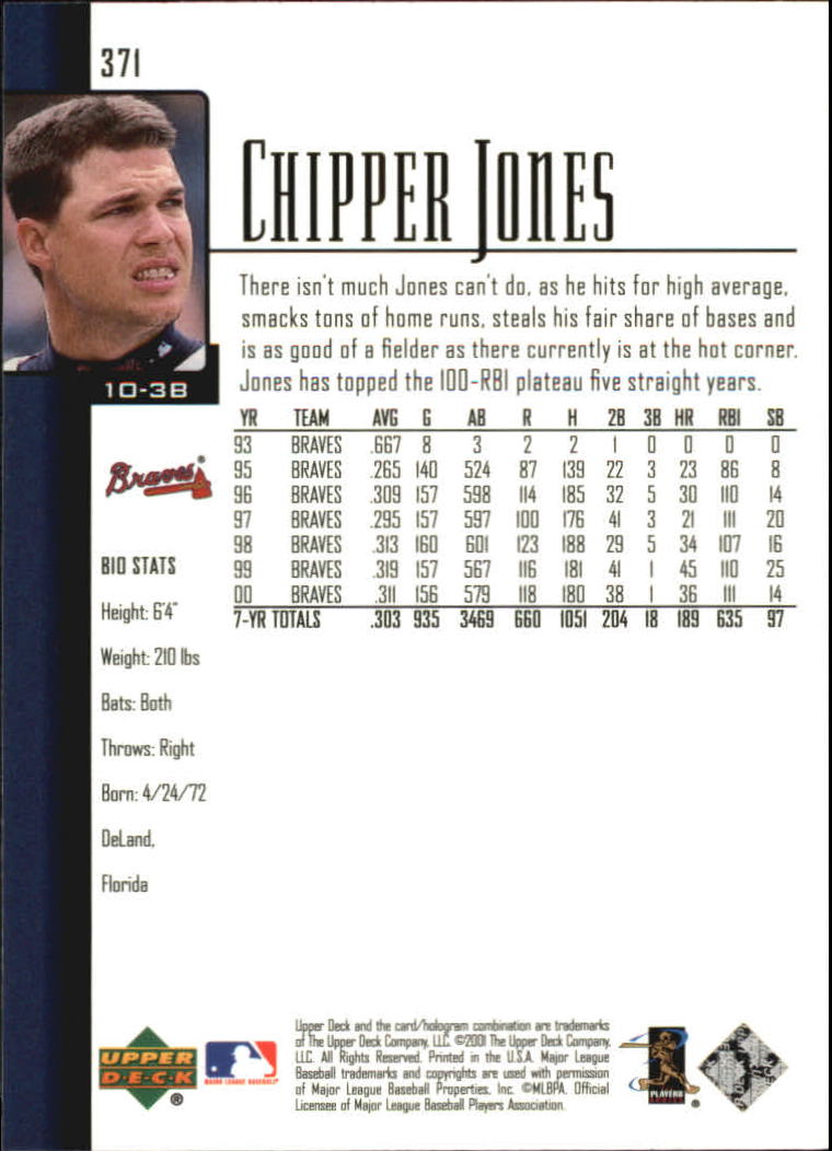 2001 Upper Deck #371 Chipper Jones back image