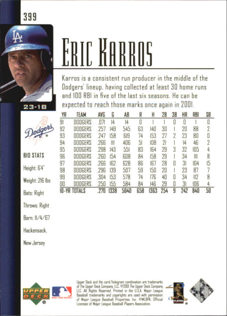 2001 Upper Deck #399 Eric Karros back image