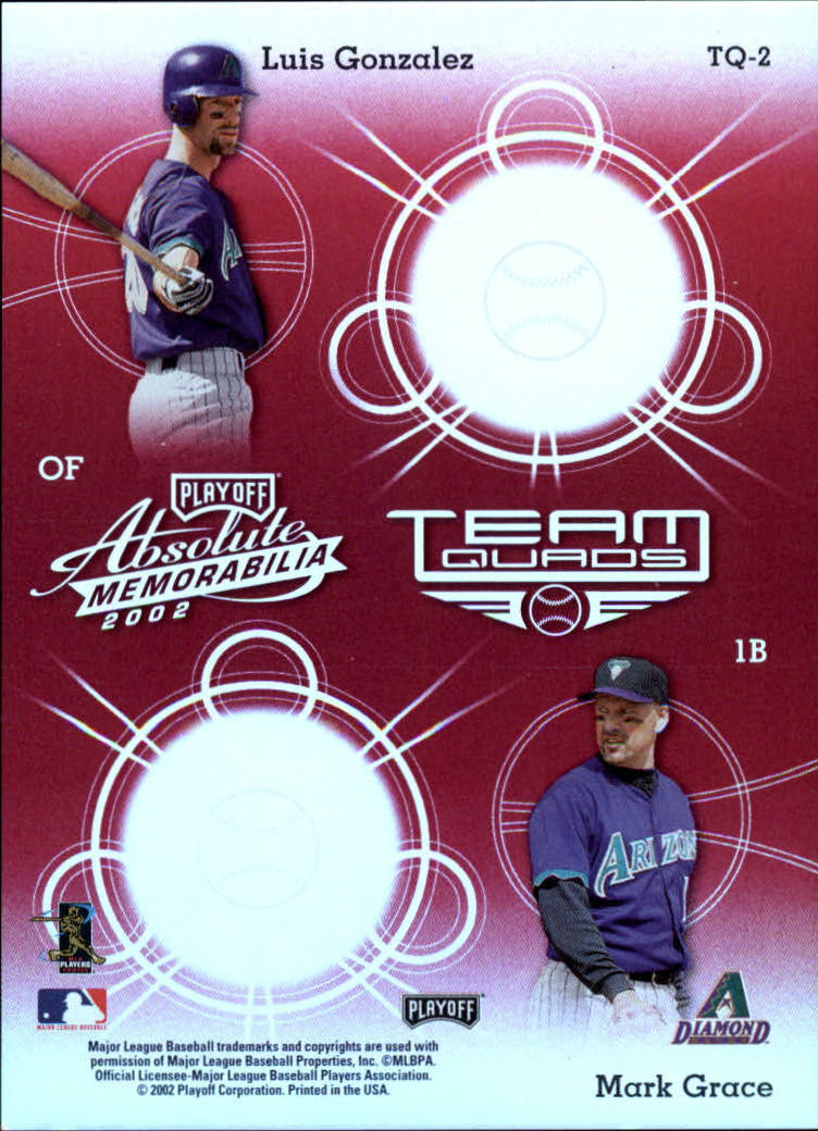 2002 Absolute Memorabilia Team Quads Spectrum #TQ2 Curt Schilling/Randy Johnson/Luis Gonzalez/Mark Grace back image
