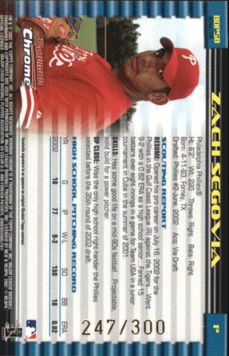 2002 Bowman Chrome Draft Refractors #58 Zach Segovia