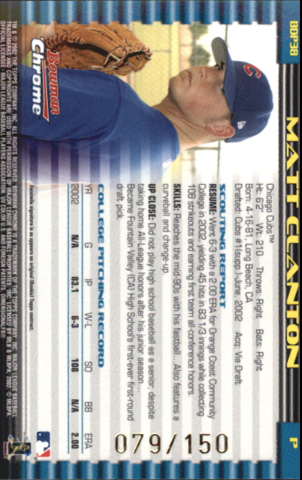 2002 Bowman Chrome Draft X-Fractors #38 Matt Clanton back image