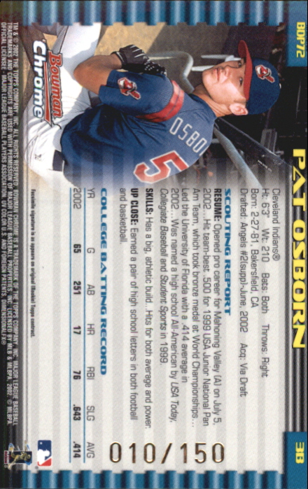 2002 Bowman Chrome Draft X-Fractors #72 Pat Osborn back image
