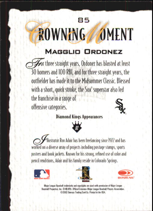 2002 Diamond Kings #85 Magglio Ordonez back image