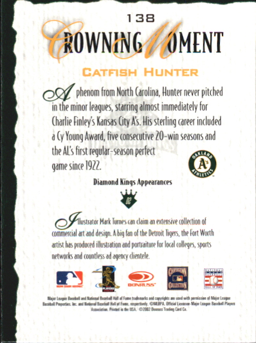 2002 Diamond Kings Bronze Foil #138 Catfish Hunter back image