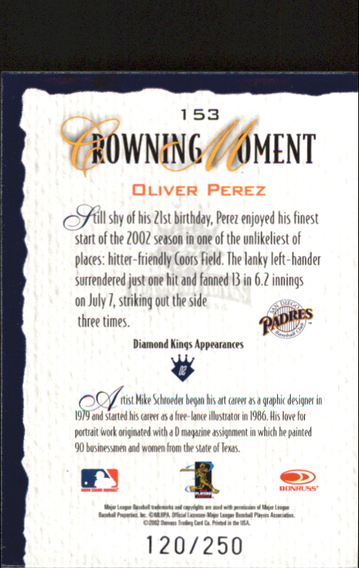 2002 Diamond Kings Silver Foil #153 Oliver Perez back image
