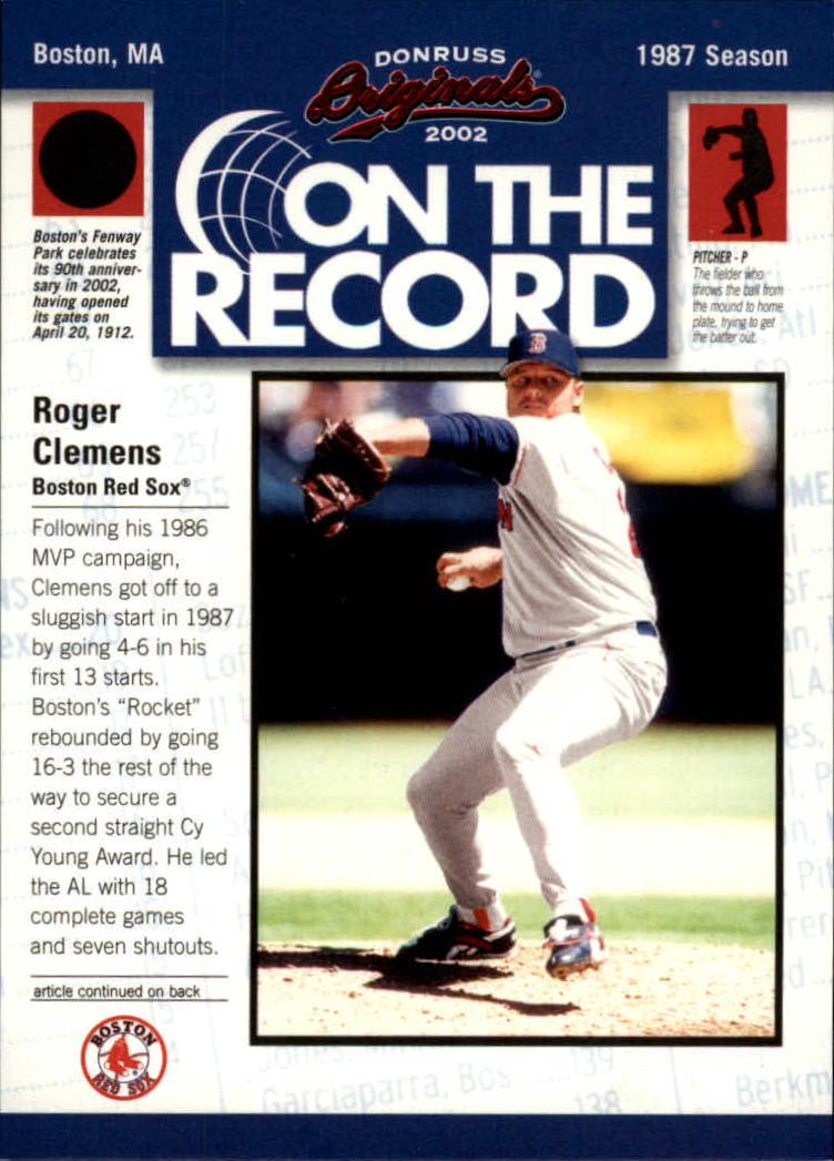2002 Donruss Originals On The Record #8 Roger Clemens
