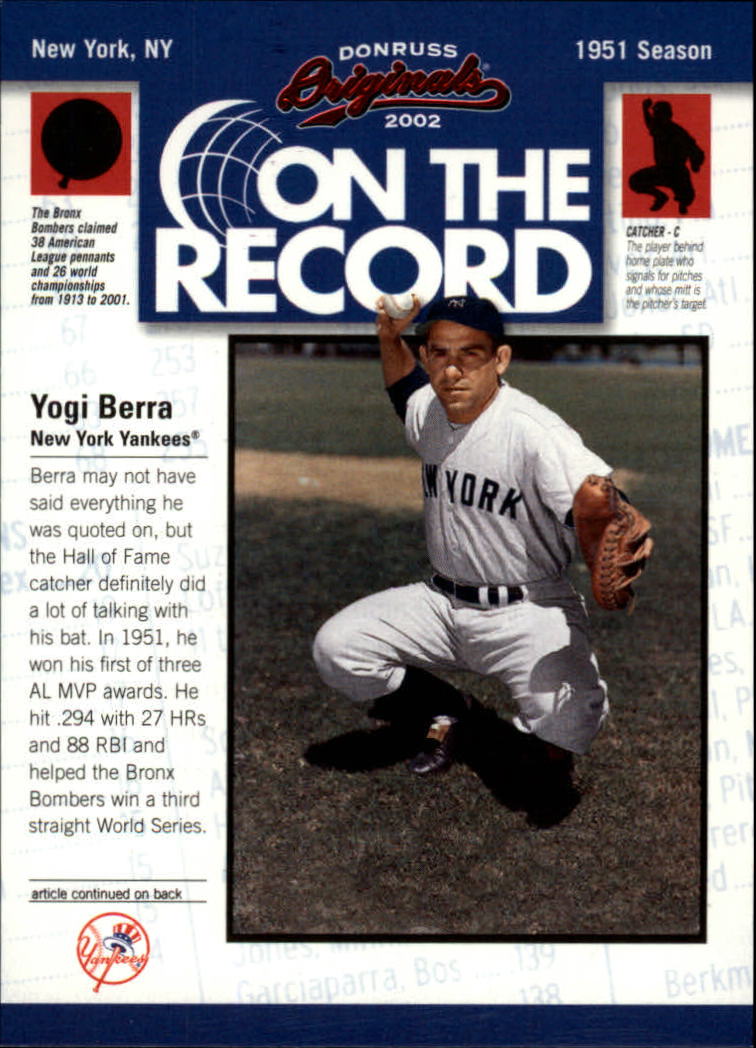 2002 Donruss Originals On The Record #9 Yogi Berra