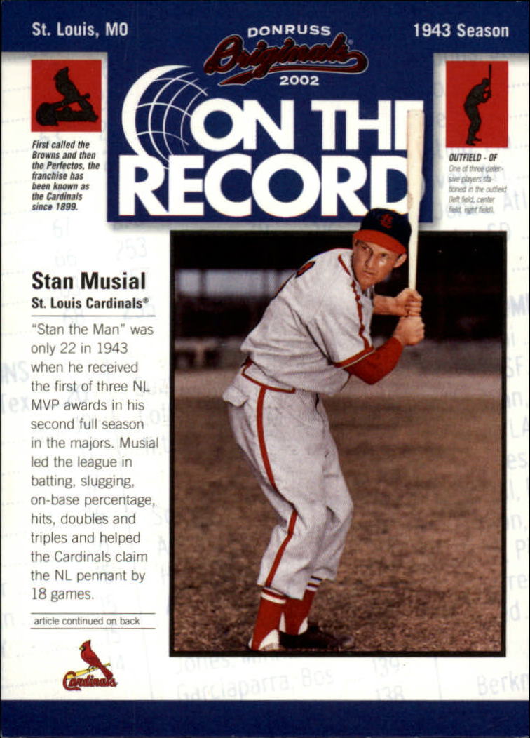 2002 Donruss Originals On The Record #12 Stan Musial