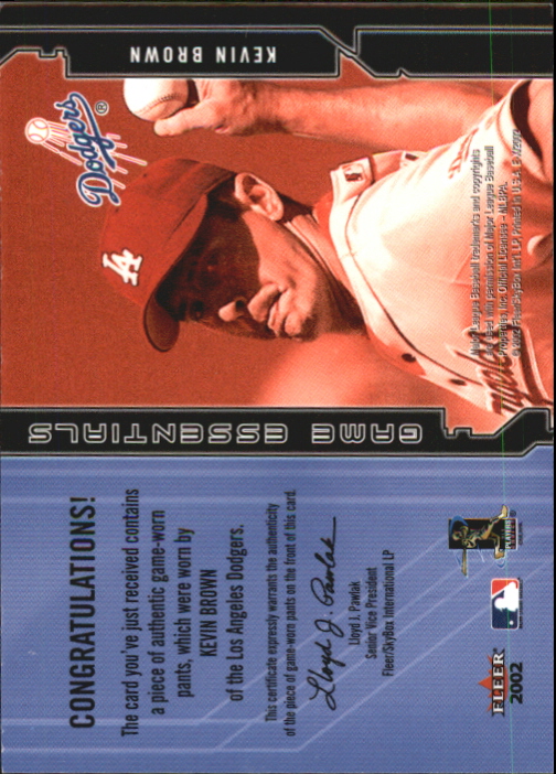 2002 E-X Game Essentials #4 Kevin Brown Pants back image