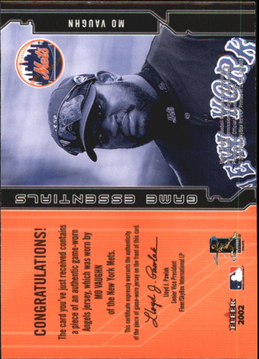 2002 E-X Game Essentials #31 Mo Vaughn Jsy back image