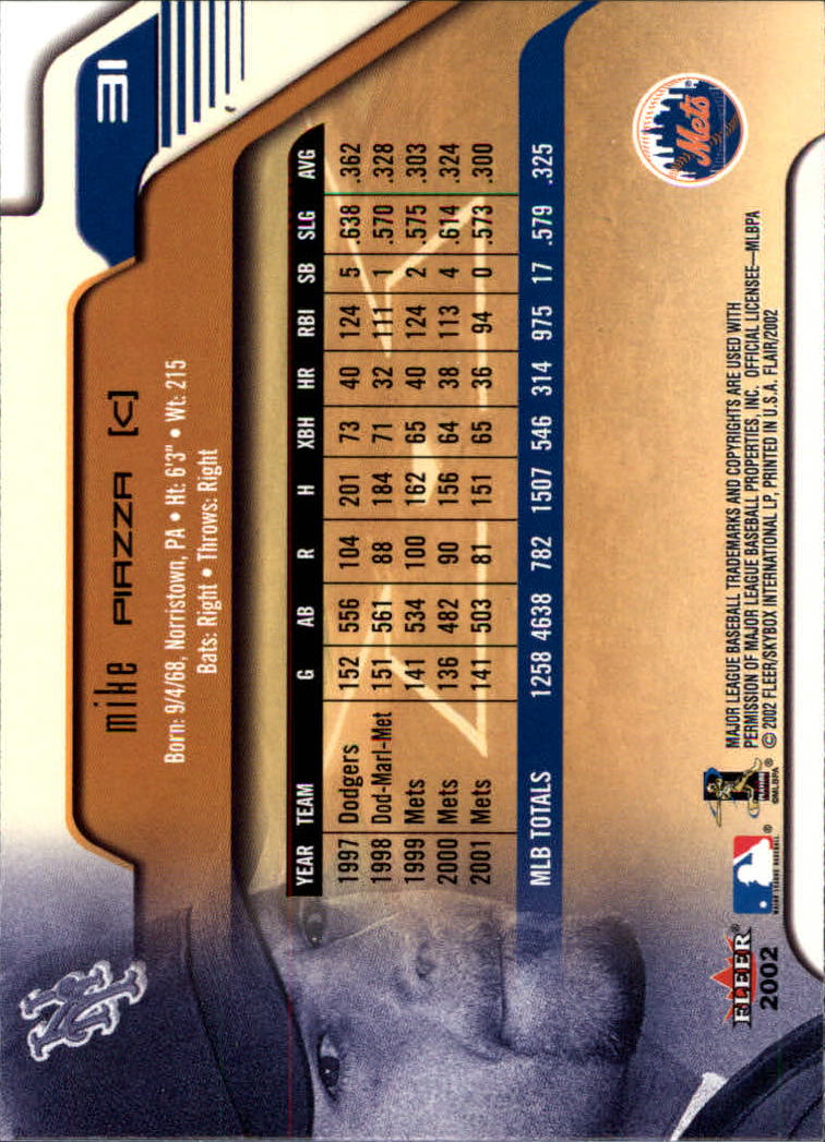 2002 Flair #31 Mike Piazza back image