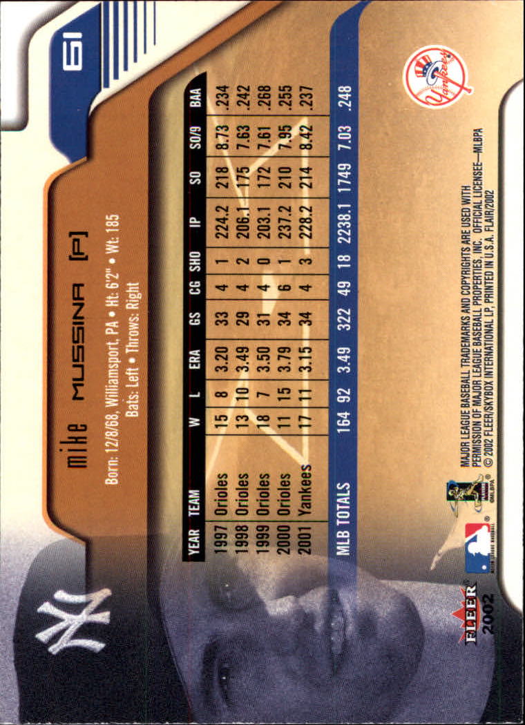 2002 Flair #61 Mike Mussina back image