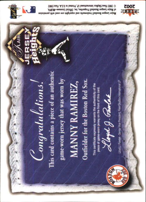 2002 Flair Jersey Heights #21 Manny Ramirez back image