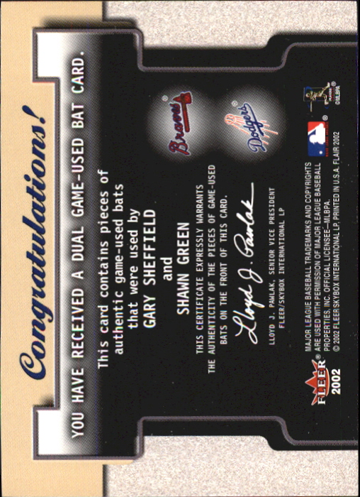 2002 Flair Power Tools Dual Bats #9 Gary Sheffield/Shawn Green back image