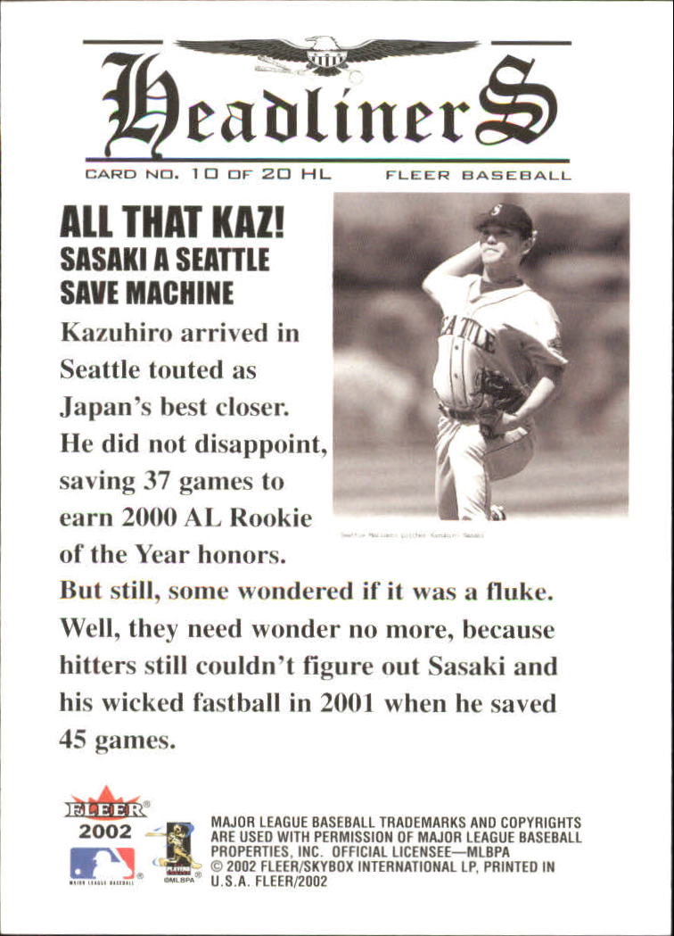 2002 Fleer Baseball "Headliners" Insert Cards - Picture 5 of 13