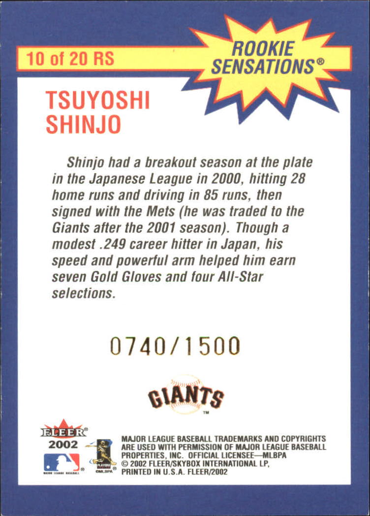 2002 Fleer Rookie Sensations #10 Tsuyoshi Shinjo back image