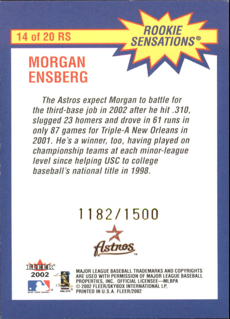 2002 Fleer Rookie Sensations #14 Morgan Ensberg back image