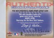 2002 Fleer Authentix Jersey AuthenTIX #JADJ Derek Jeter back image