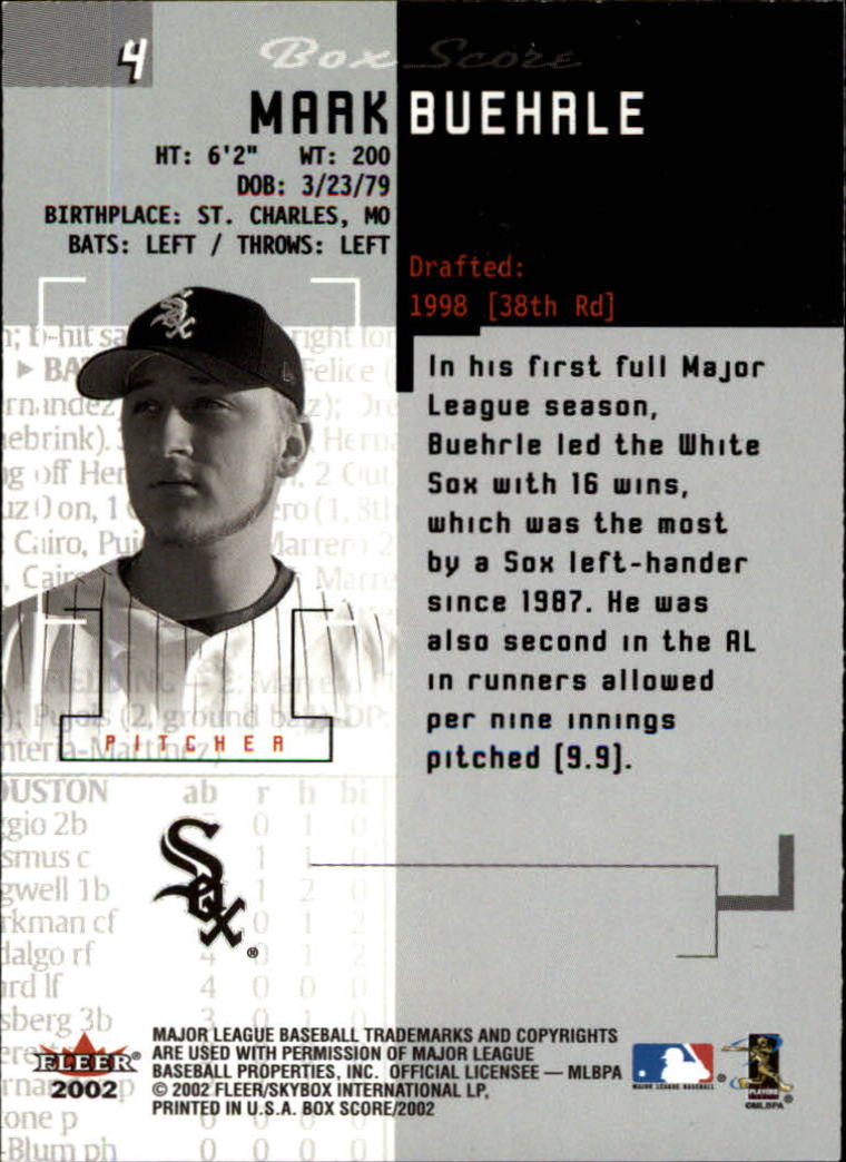 2002 Fleer Box Score #4 Mark Buehrle back image