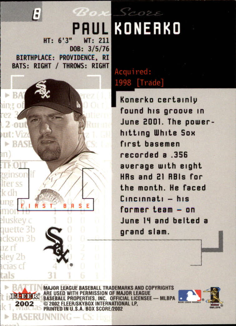 2002 Fleer Box Score #8 Paul Konerko back image
