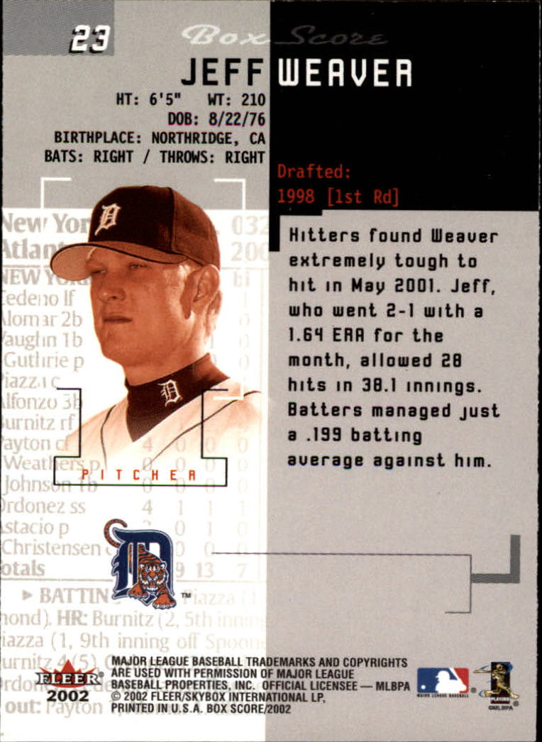2002 Fleer Box Score #23 Jeff Weaver back image