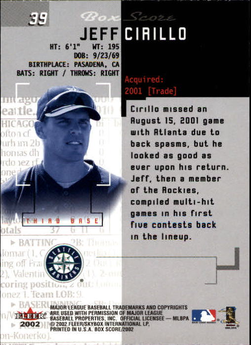 2002 Fleer Box Score #39 Jeff Cirillo back image