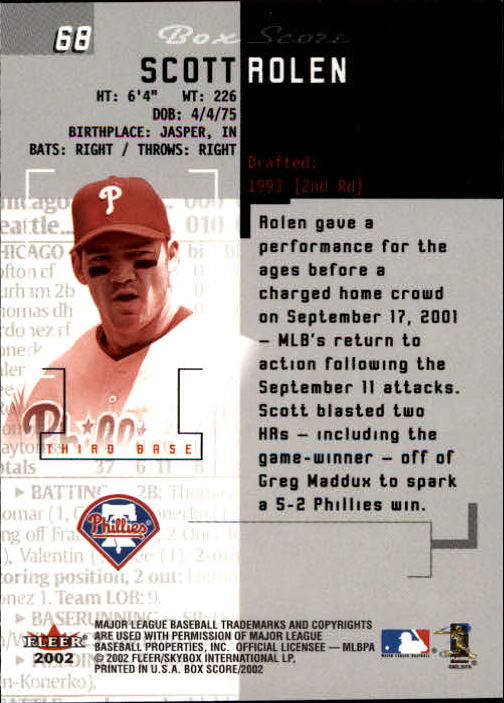 2002 Fleer Box Score #68 Scott Rolen back image