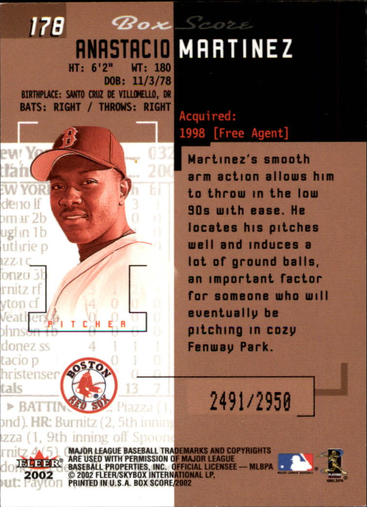 2002 Fleer Box Score #178 Anastacio Martinez RS RC back image