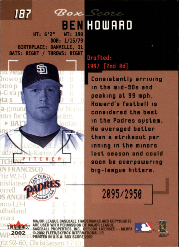 2002 Fleer Box Score #187 Ben Howard RS RC back image