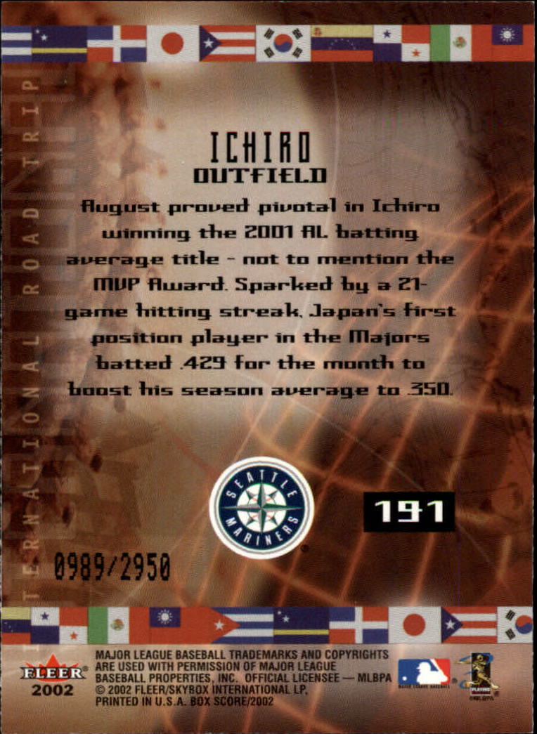 2002 Fleer Box Score #191 Ichiro Suzuki IRT back image