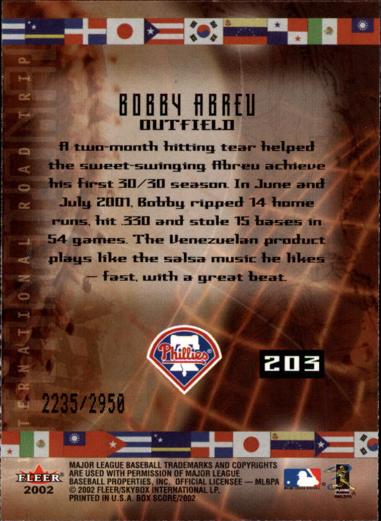2002 Fleer Box Score #203 Bob Abreu IRT back image