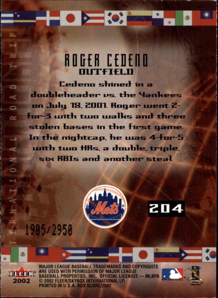2002 Fleer Box Score #204 Roger Cedeno IRT back image