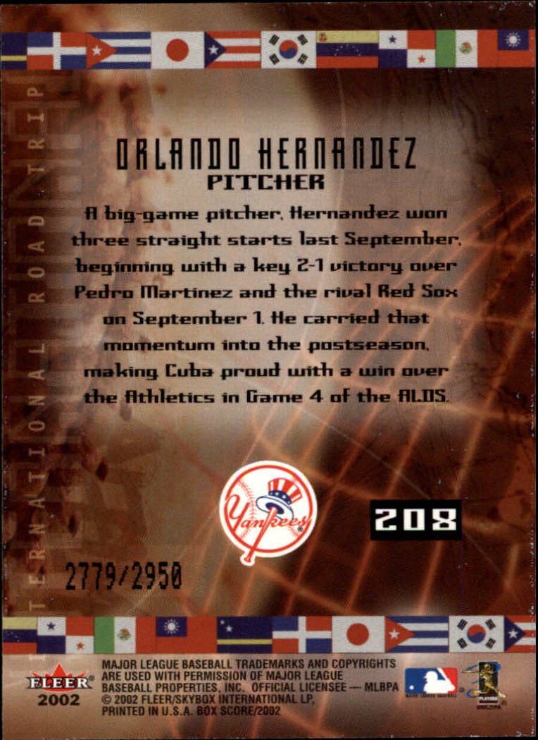 2002 Fleer Box Score #208 Orlando Hernandez IRT back image