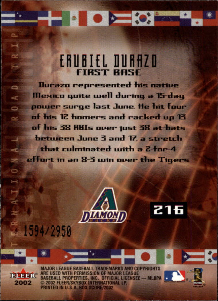 2002 Fleer Box Score #216 Erubiel Durazo IRT back image