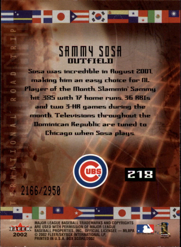 2002 Fleer Box Score #218 Sammy Sosa IRT back image
