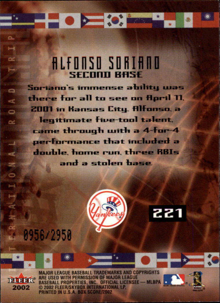 2002 Fleer Box Score #221 Alfonso Soriano IRT back image