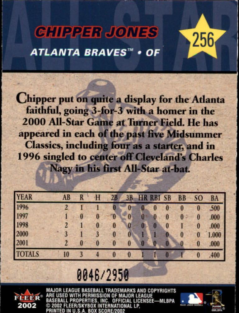 2002 Fleer Box Score #256 Chipper Jones AS back image