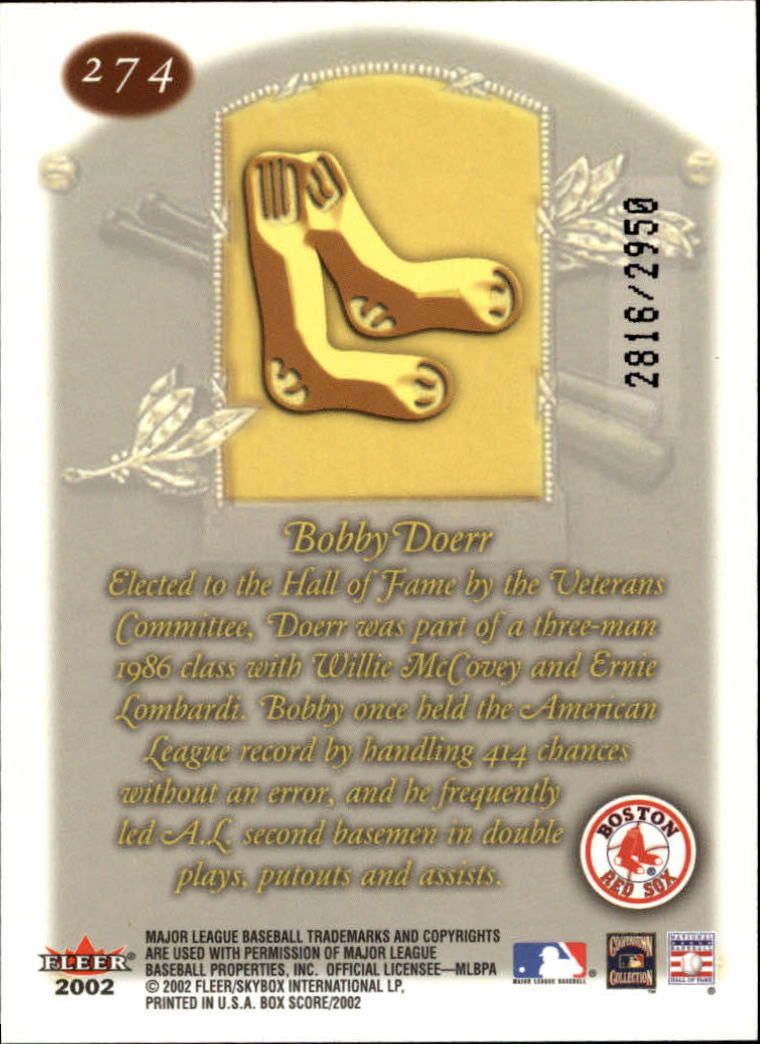 2002 Fleer Box Score #274 Bobby Doerr CT back image