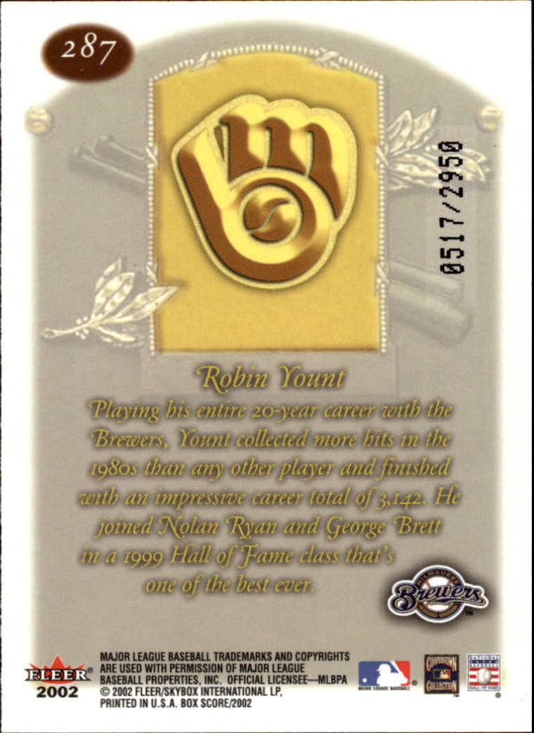 2002 Fleer Box Score #287 Robin Yount CT back image
