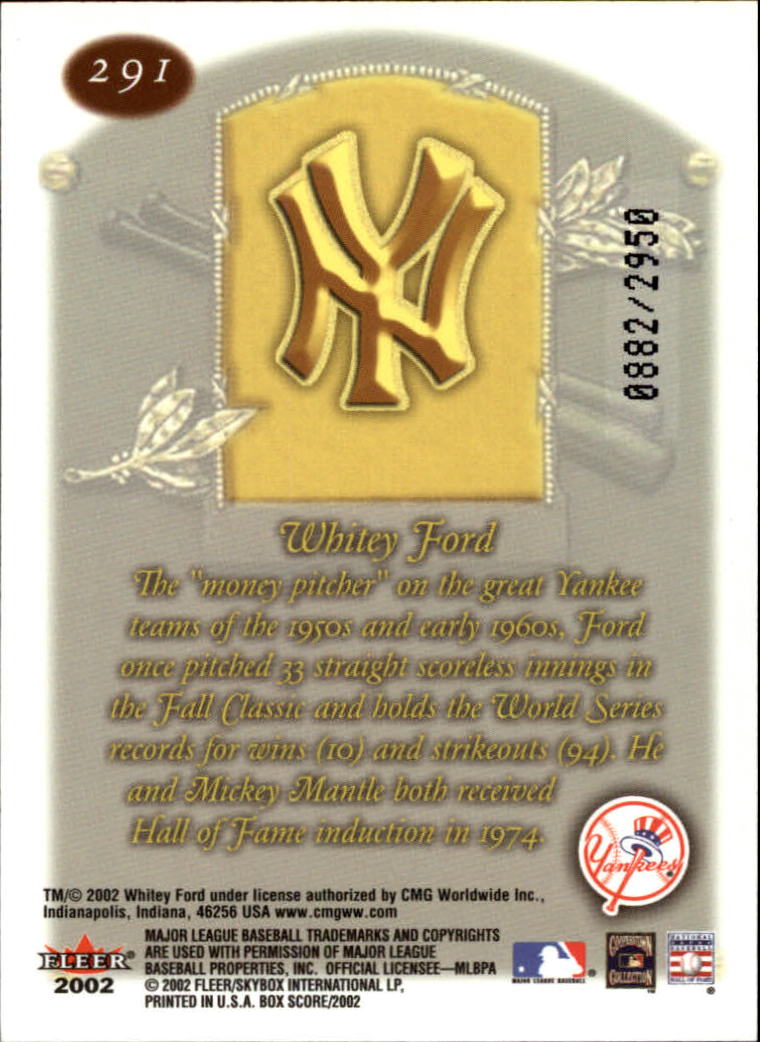 2002 Fleer Box Score #291 Whitey Ford CT back image