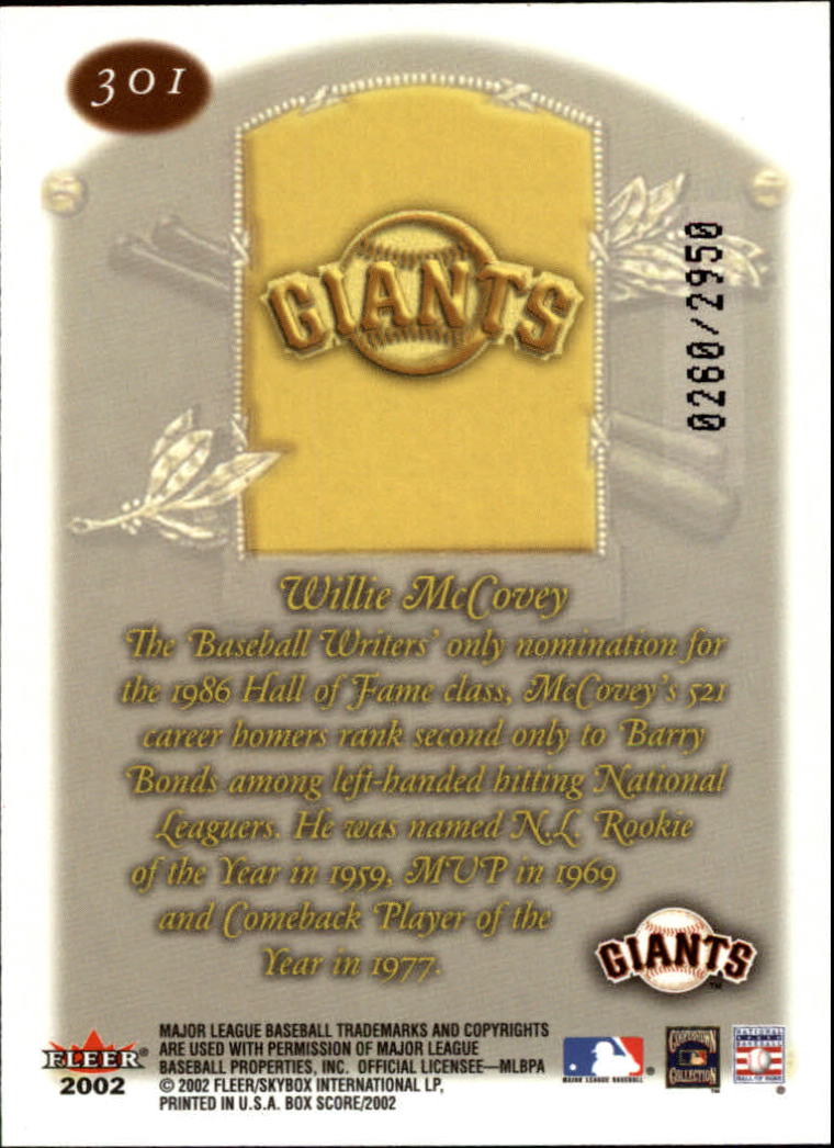 2002 Fleer Box Score #301 Willie McCovey CT back image