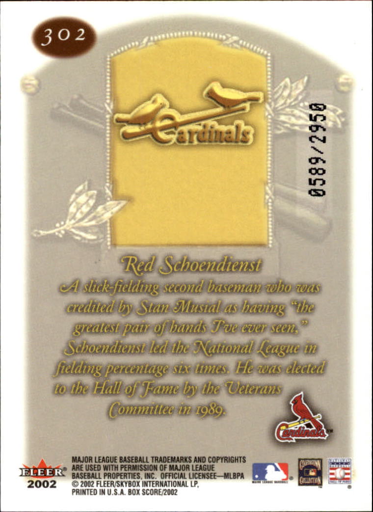 2002 Fleer Box Score #302 Red Schoendienst CT back image