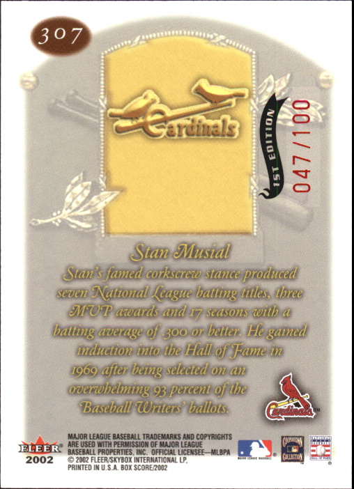 2002 Fleer Box Score First Edition #307 Stan Musial CT back image