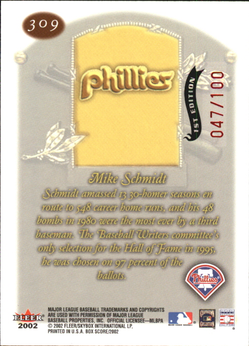 2002 Fleer Box Score First Edition #309 Mike Schmidt CT back image