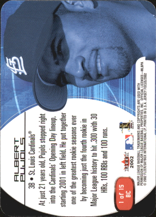 2002 Fleer Focus JE Blue Chips #1 Albert Pujols back image