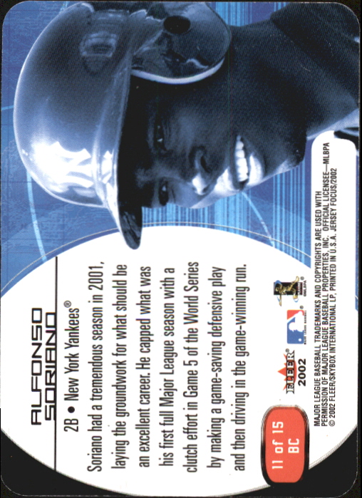 2002 Fleer Focus JE Blue Chips #11 Alfonso Soriano back image