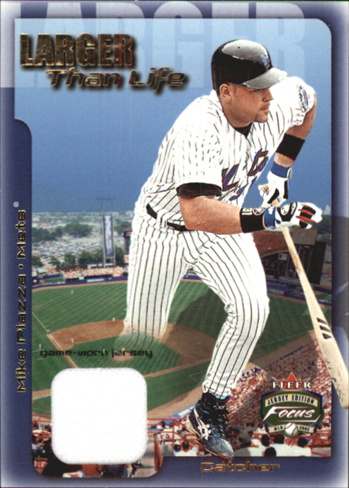 2002 Fleer Focus JE Larger than Life Game Used #5 Mike Piazza Jsy