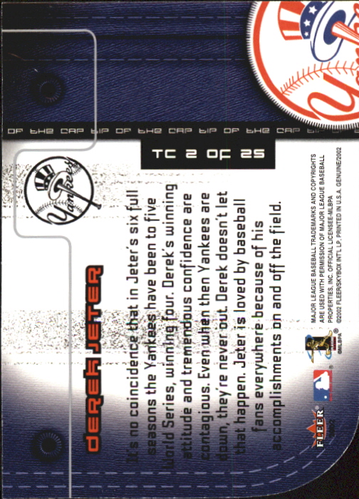 2002 Fleer Genuine Tip of the Cap #2 Derek Jeter back image