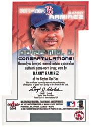 2002 Hot Prospects We're Number One Memorabilia #MR Manny Ramirez Jsy back image